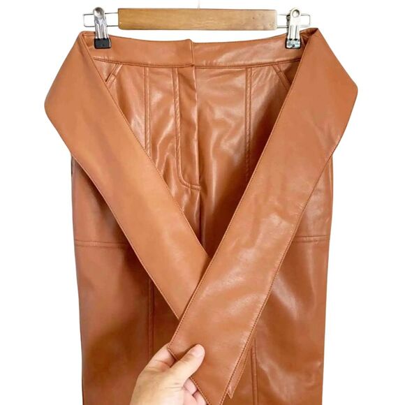 Jonathan Simkhai Tessa Vegan Leather Pants 2 Brown NWT - Picture 6 of 10